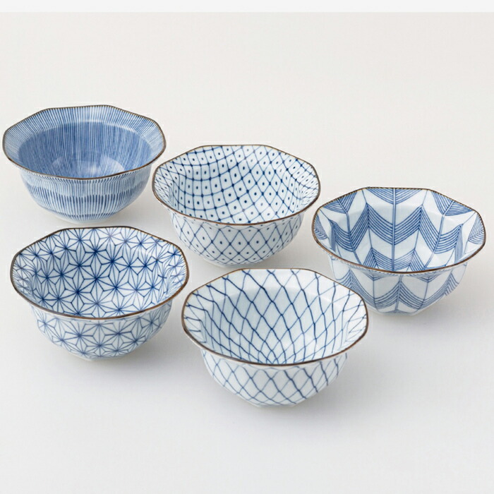 【選べる箱数（1～10箱）】古染絵上がり下がり 八角茴香小鉢揃（5個）(PRICE GIFT-31207)【貨物輸送無料】