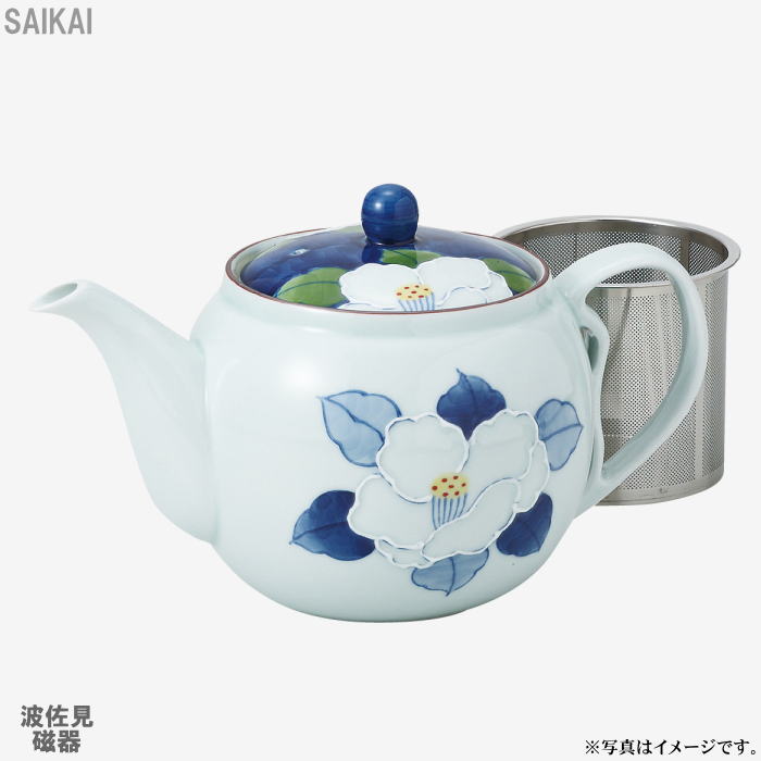 【選べる個数（1～10個）】波佐見焼一珍山茶花 SSポット（725ml）（60183）百貨店・ステンレス鋼茶こし【貨物輸送込み通貨価値】