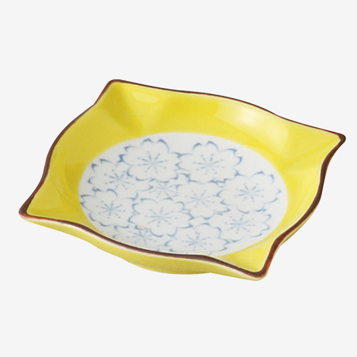 【選べる枚数（1～10枚）】黄さくら 角小皿(68565)【貨物輸送込み必要経費】