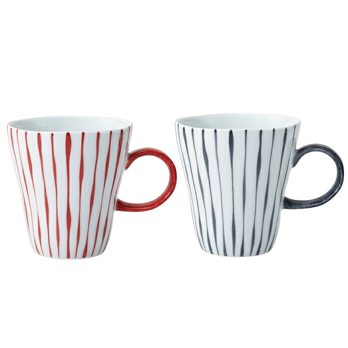 【選べる箱数（1～10箱）】よろけ縞 マグペア（赤・灰）（275ml）【貨物輸送込み通貨価値】