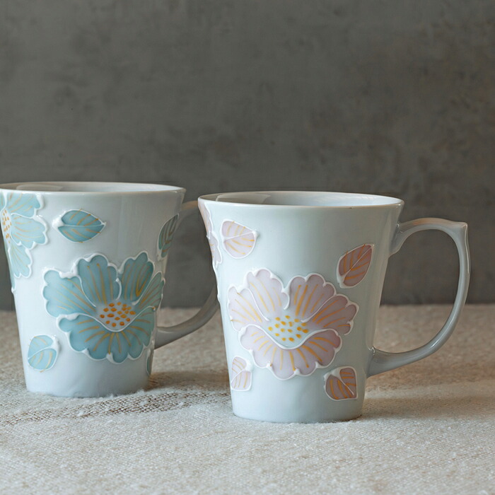 【選べる箱数（1～10箱）】 釉花 　マグカップペア （桃色・水色）（275ml） 【送料込み価格】