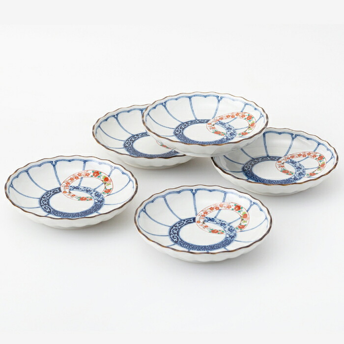 【選べる箱数（1～10箱）】 染錦輪つなぎ　菊型和皿揃（５枚入） (PRICE GIFT-31158） 【送料無料】 26,098円