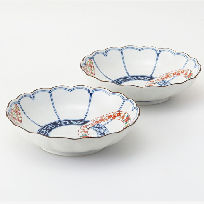 【選べる箱数（1～10箱）】 染錦輪つなぎ　菊型組多用深皿（2枚入） (PRICE GIFT-31180） 【送料無料】