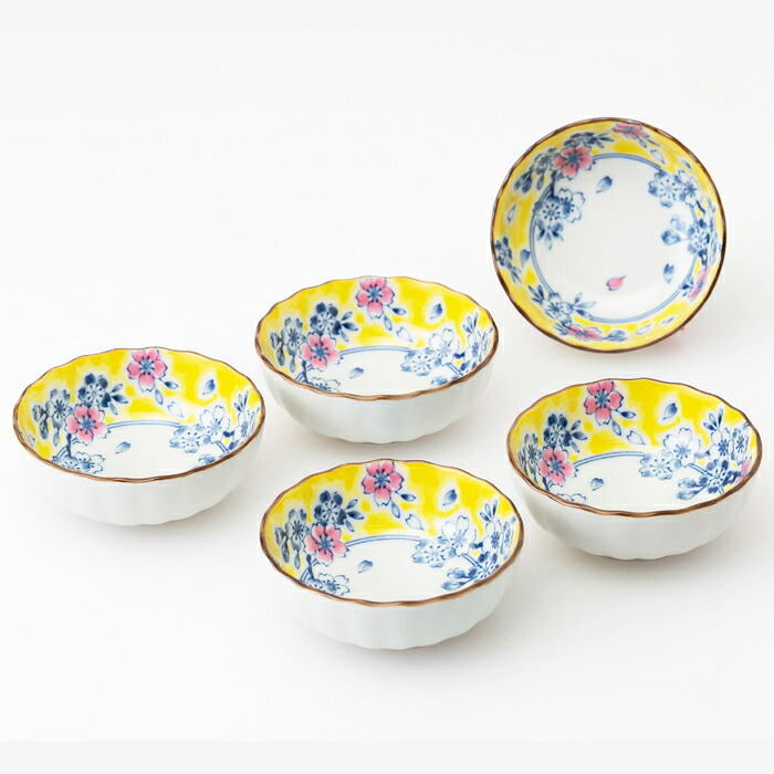 【選べる箱数（1～10箱）】黄彩錦桜 菊型小付揃（５個入）(PRICE GIFT-31197）【貨物輸送無料】