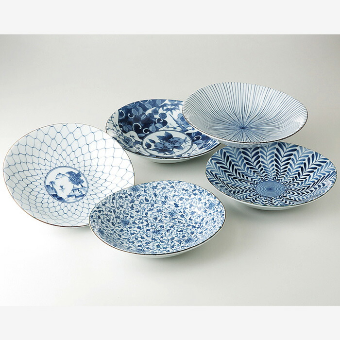 【選べる箱数（1～10箱）】藍絵上がり下がり 楕円面反鉢揃(PRICE GIFT-31302)【貨物輸送無料】