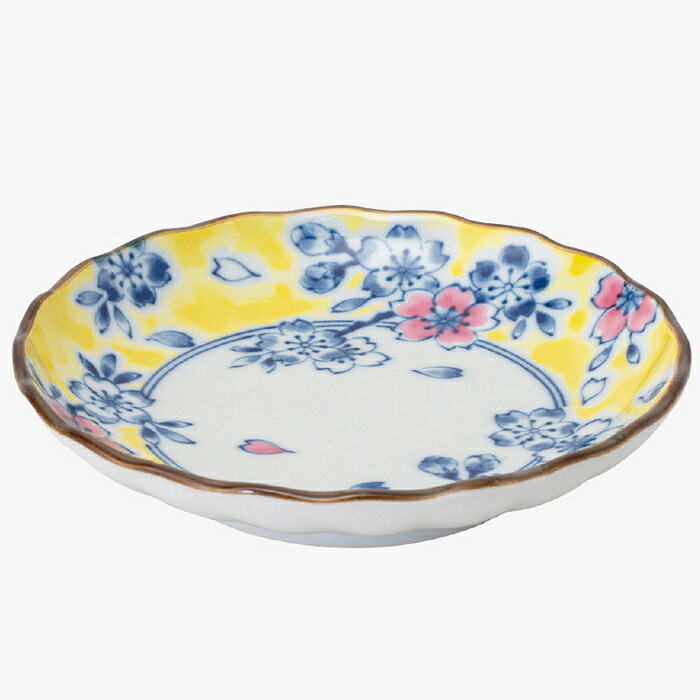 【選べる枚数（1～10枚）】黄彩錦桜 菊型和皿（φ16.5糎)（74135）クラシノウツワ【貨物輸送込み必要経費】