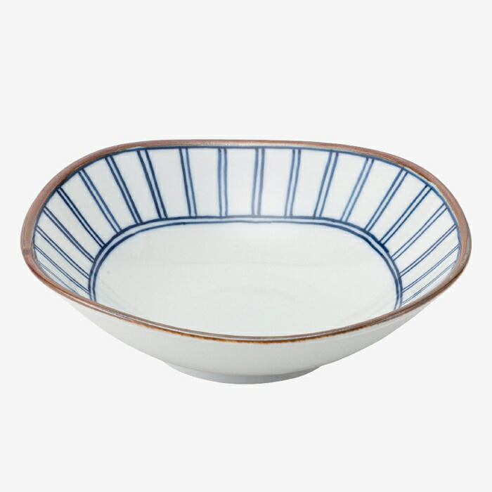 【選べる枚数（1～10枚）】 藍屋（AIYA） 縞十草紋　丸角鉢 （青）(74163) クラシノウツワ 【送料込み価格】
