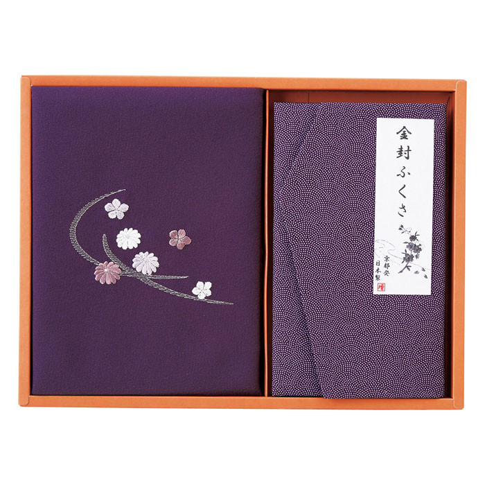 【選べる箱数（1～10箱）】 刺繍入り二巾風呂敷＆金封ふくさ ＜紫＞（H023） 【送料込み価格】