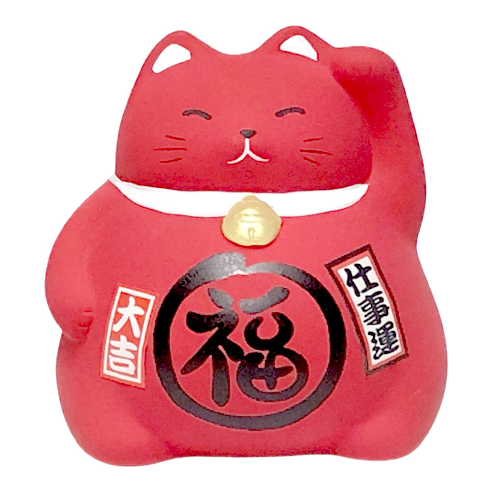 297円 【SALE／80%OFF】 開運貯金箱 まる福猫 招き猫 人形 赤 仕事運向上招福開運 縁起物 風水 大吉 陶器 土人形 こけし 日本製 インテリア  飾り 置物 民芸品 日本のお土産 幸運 お守り