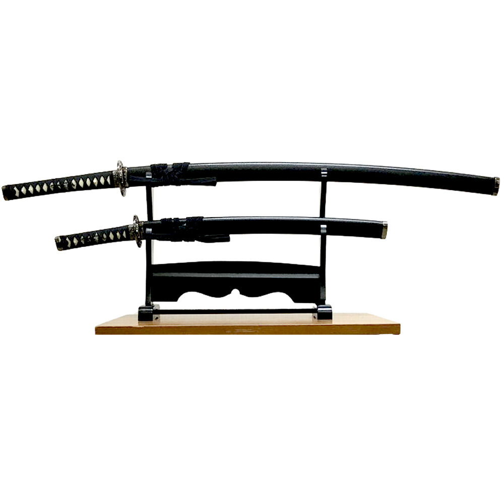 美術刀剣（模造刀）黒石目 大刀と小刀の２点セット<br>侍刀 武将コスプレ 日本刀 刀 戦国武将 刀剣 模造刀 日本製 送料無料