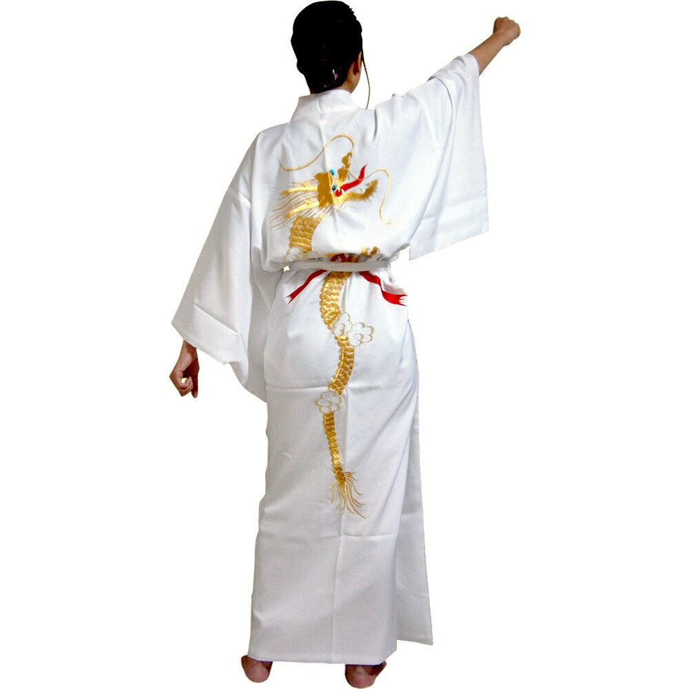 全品送料無料 外国人向けポリエステル着物ドラゴン刺繍 白 日本のおみやげ 日本のお土産 外国人向け着物 ホームステイのおみやげ 竜の刺繍 着物ローブ 第1位獲得 Goedkoop Vliegen Nl