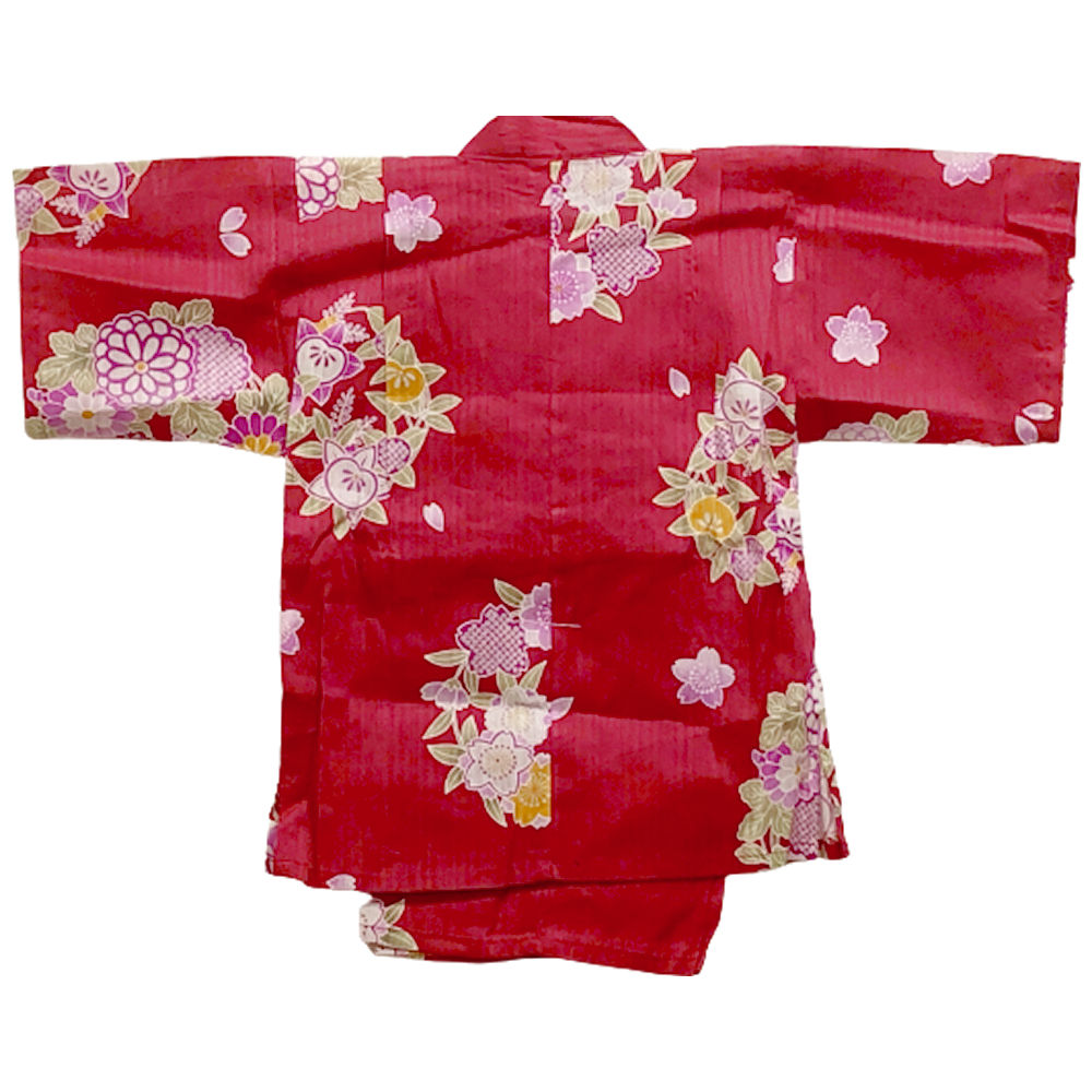 子供甚平 女の子用 子供 プレゼント 涼やか 花てまり 赤キッズ パジャマ じんべい 綿甚平 女児