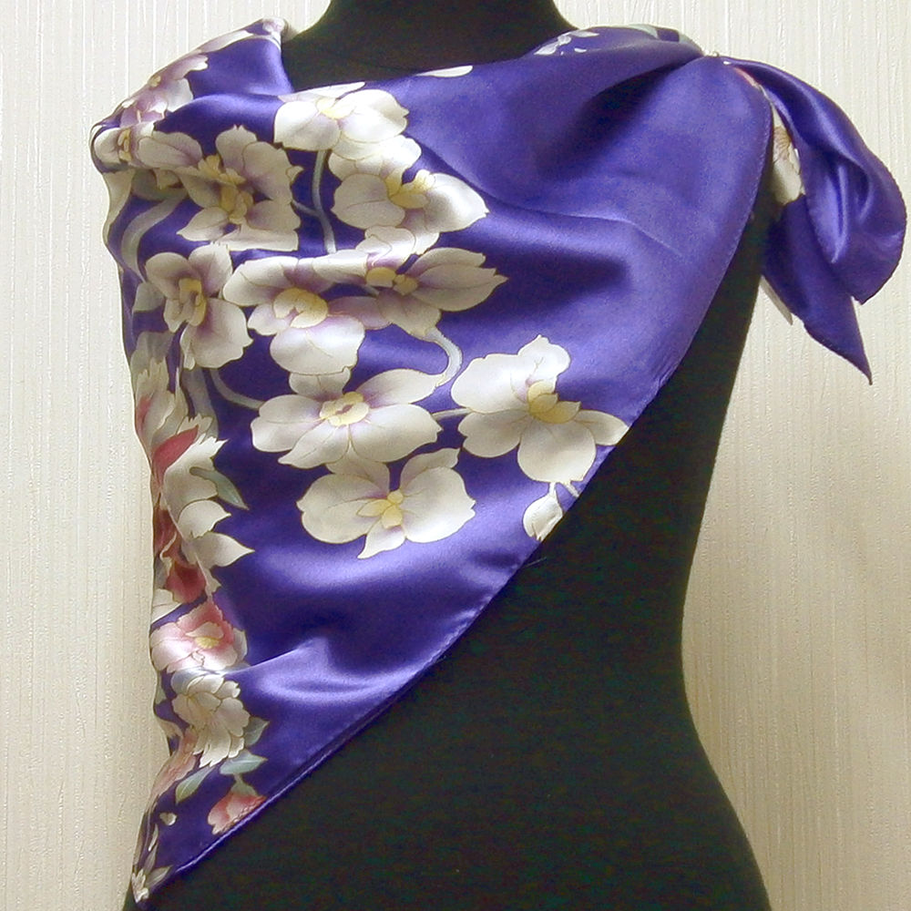 楽天市場 和風シルクスカーフ 蘭 紫日本製絹製品日本のおみやげ 日本のお土産 外国へのお土産ホームステイのおみやげ 日本土産 ホームステイのおみやげ専門店