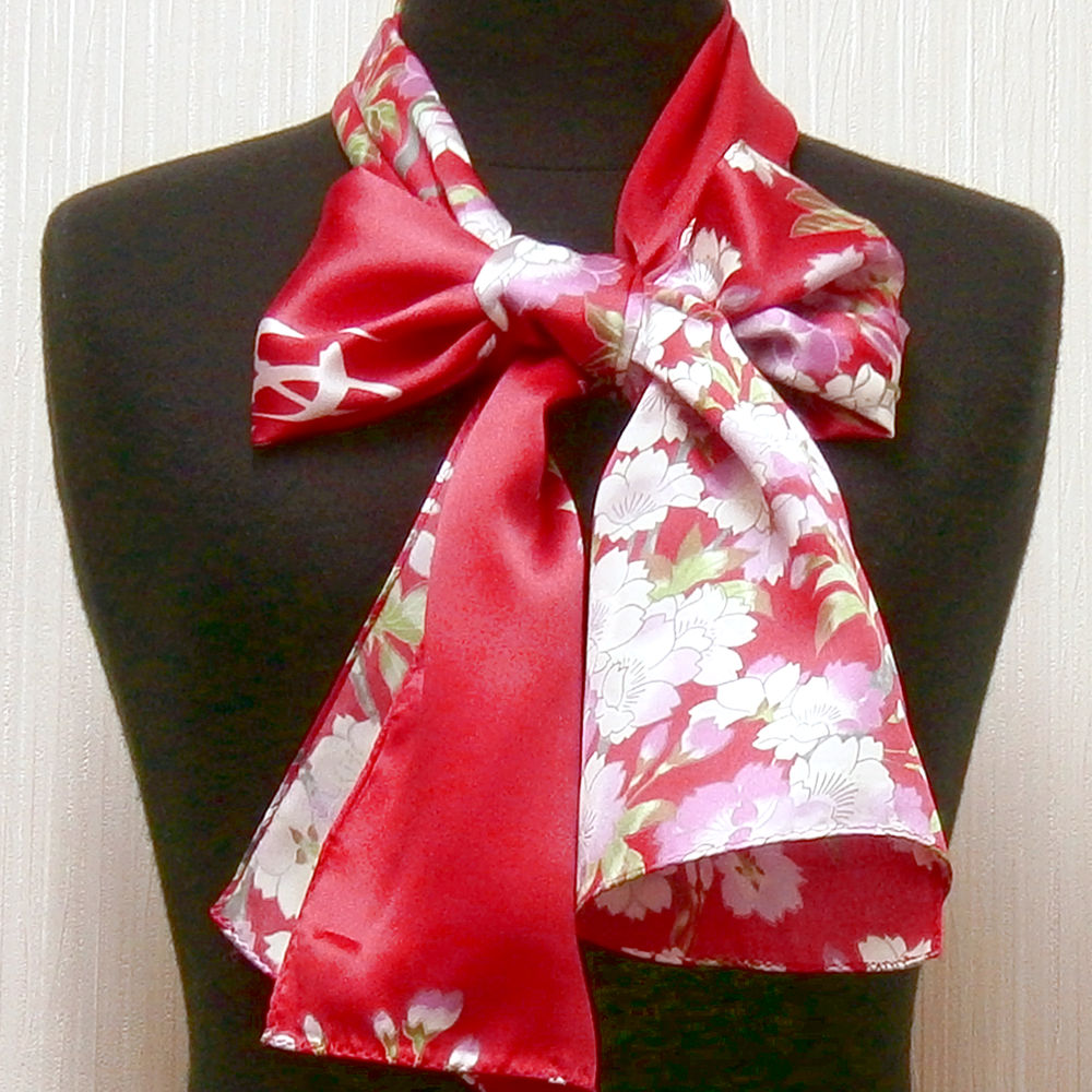 【楽天市場】和柄シルクストール(ロングスカーフ) 桜 赤シルクスカーフ 絹のスカーフ 日本製絹製品 ストール日本のおみやげ 日本のお土産