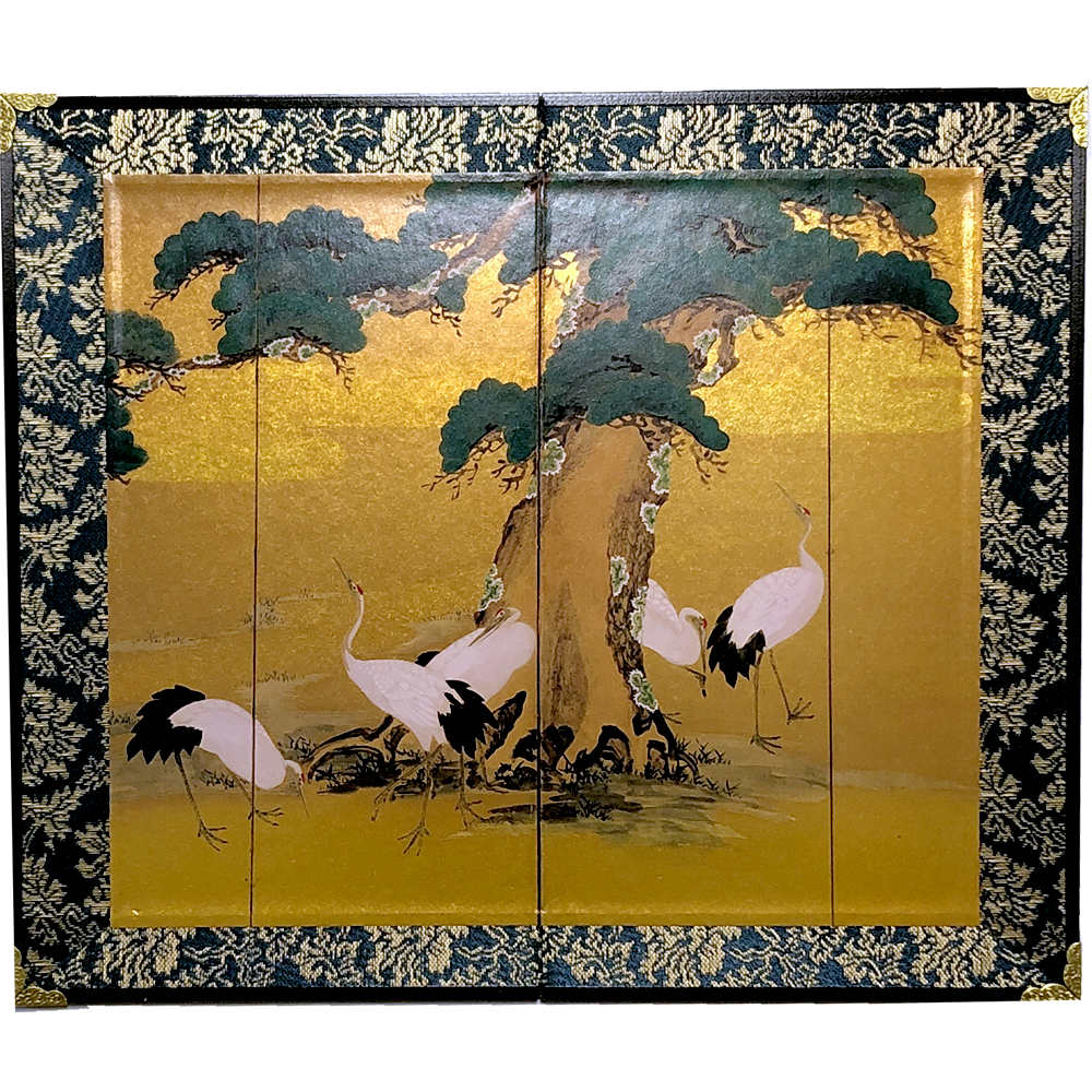 屏風　松鶴延年　四つ折り 屏風 松鶴延年 四つ折り