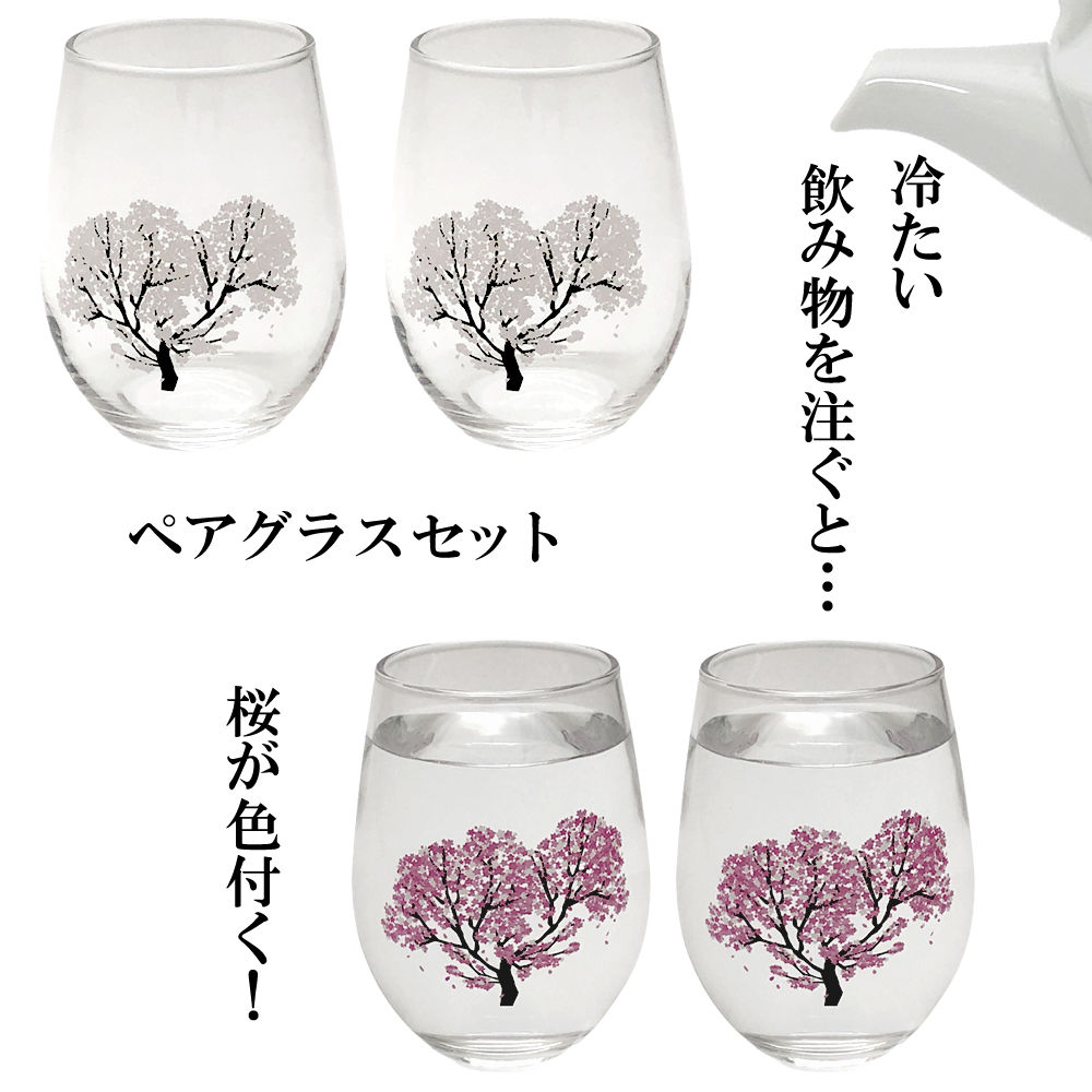 冷たい飲み物を注ぐと桜が色付く 冷感 ペアグラスセット フリーグラス 桜 温度で変化する酒器 丸モ高木陶器 正規品 ショットグラス ビアタンブラー ビールグラス お洒落 プレゼント 贈り物 不思議な マジック 日本酒 ギフト お祝い 送料無料