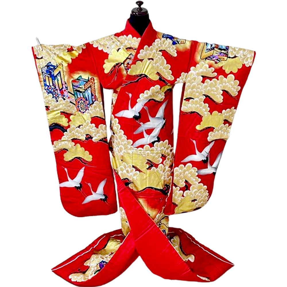 打掛 御芽出度お召しもの 花嫁御寮お召しもの 色打掛 松に御所車と鶴 友禅文筆家 秋山章晴れ晴れしい 御芽出度 内掛け 正絹 鶴 御芽出度 お召しもの 良品 貸お召しものの売りわたす 買いもとめる通貨価値 打掛売りわたす 縁起物 御芽出度活動写真 インスタ 活動写真 和風 室内装飾 和装 御芽出度 花嫁御寮 打ち掛け 廟堂挙式 吉祥打掛 色打ち掛け 貨物輸送無料