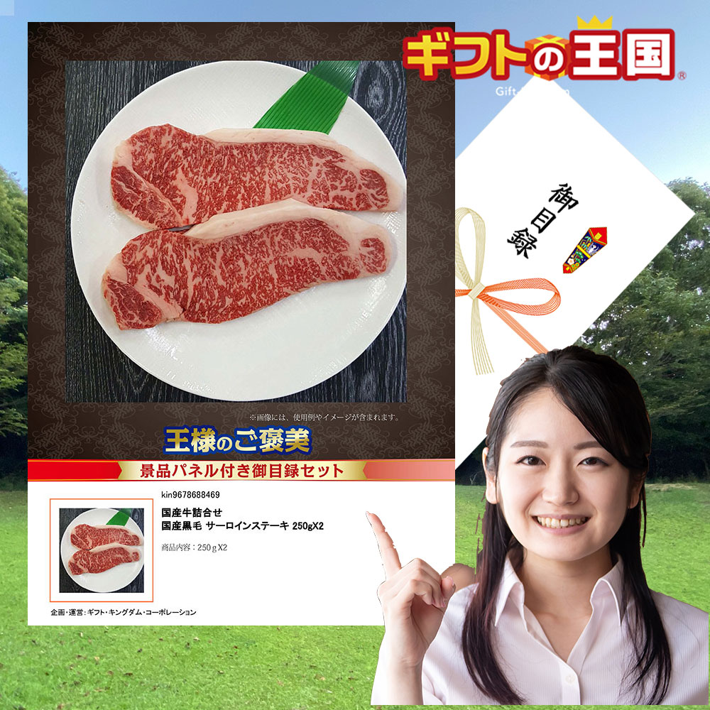 国産牛詰合せ 牛肉 国産黒毛 サーロインステーキ 250gX2 目録 景品 二次会 婚礼 忘年会 ビンゴ コンペ|ベビー&ご挨拶お祝いギフトランド