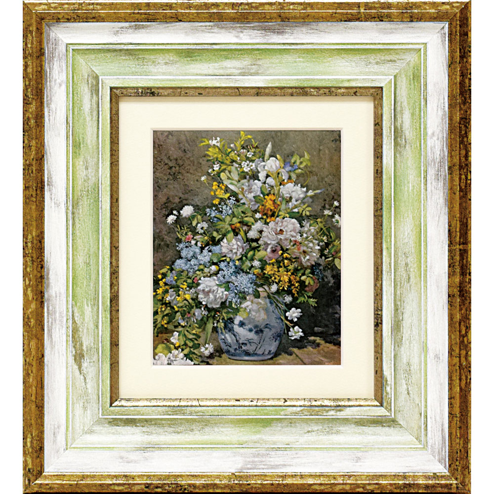 花の絵画 ゴールドフレーム付き ルノワール【大きな花瓶の花　高級複製画 花の絵画 ゴールドフレーム付き ルノワール【大きな花瓶の花