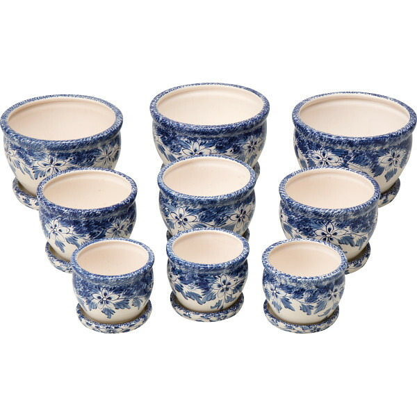 8796円 独創的 陶器植木鉢9点セット 受皿付 花柄B CV34 3DFB1-3 送料無料 メーカー直送 代引不可 ギフト対応不可