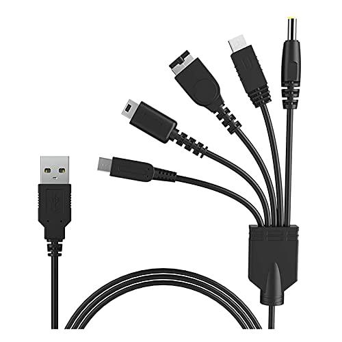 5 in 1 USB 充電ケーブル 1.2m ブラック ニンテンドー New 3DS(XL/LL), 3DS(XL/LL), 2DS, DSi(XL/LL), GBA SP, Wii U, PSP 1000/2000/3000に対応充電ケーブル マルチゲームUSB充電ケーブル画像