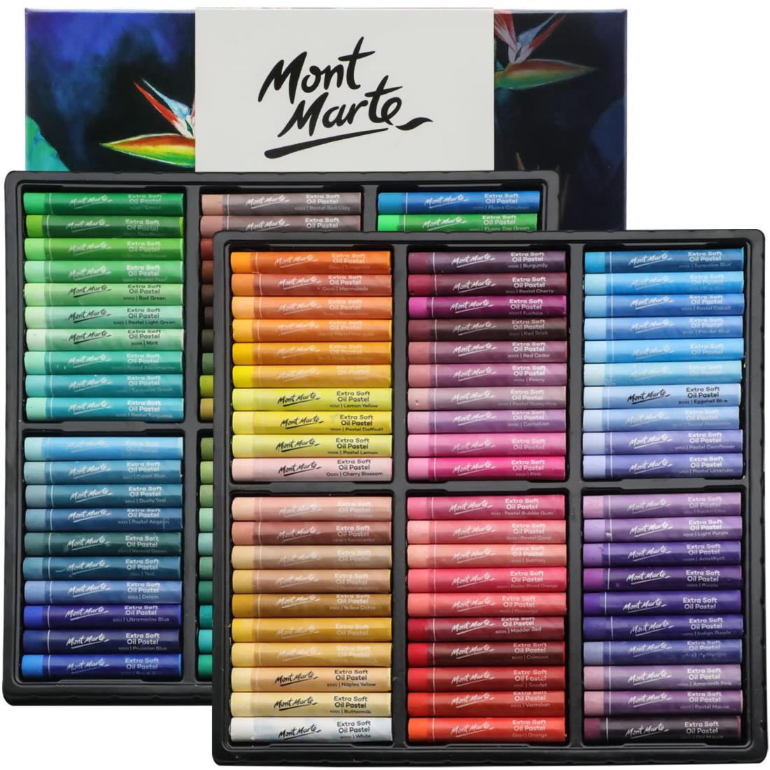 Mont Marte スーパーソフト オイルパステル 超柔軟油彩点 Extra Soft Oil Pastels 120pcs 各種の明るい色、活力とクリーム色に満ちて、多機能芸術パステル、ブレンド、層状と着色に用いられ、芸術、工芸、着色とデッサンに非常に適している