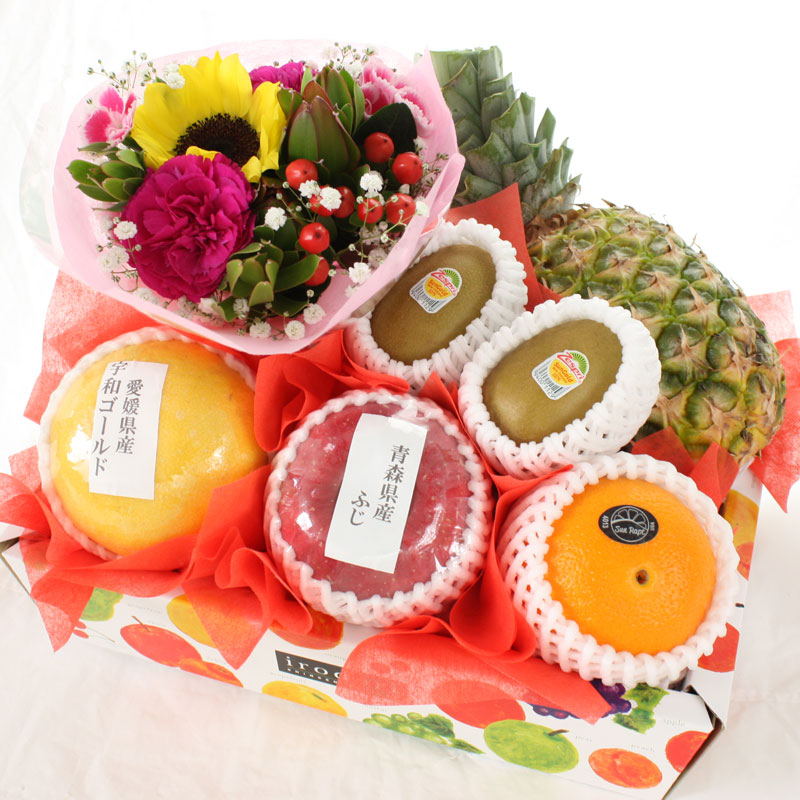 旬の果物 ギフト 生花付き【風】花束 フラワーブーケ付き 誕生日プレゼント 結婚祝い 結婚内祝い 結婚式引出物 出産祝い 出産内祝い 御長寿祝い 還暦祝い 古希祝い 喜寿祝い 米寿祝い 白寿祝い 銀婚式 金婚式 お祝い 送料無料 母の日 父の日 kt