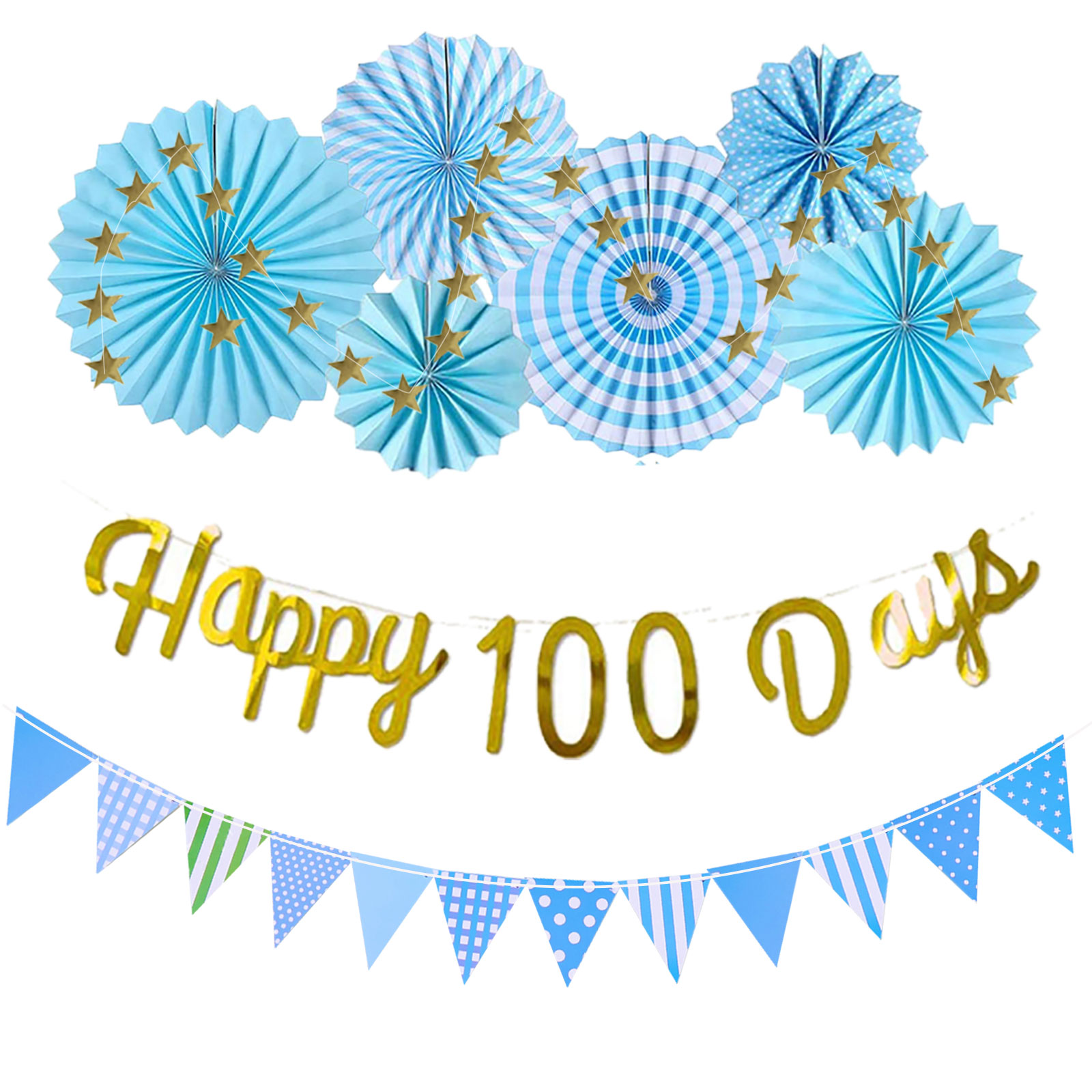 100日 飾り バルーン　三角旗ガーランド 100日 バースデー 百日　お祝い バースデー 100days 誕生日 生後100日 3か月 バルーン 飾り 風船 100日誕生日 お祝い 100日 ハッピーバースデー ブルー　ピンク画像