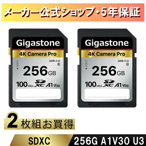 【5年資料立ち直らす・無償取り替えっこ引き受ける】GIGASTONE SD歌留多 256GB 2個仕掛ける 4K Camera Pro SDXC UHS-I A1 V30 U3 C10 100MB/s 弾丸道路 4K UHD \u0026 Full 固定ディスク 映像媒体 Canon Nikon Sony Pentax Kodak Olympus Panasonicなど デジタル写真機 一眼二眼レフ相応う ミニ入れもの2個付き添い人 貨物輸送無料