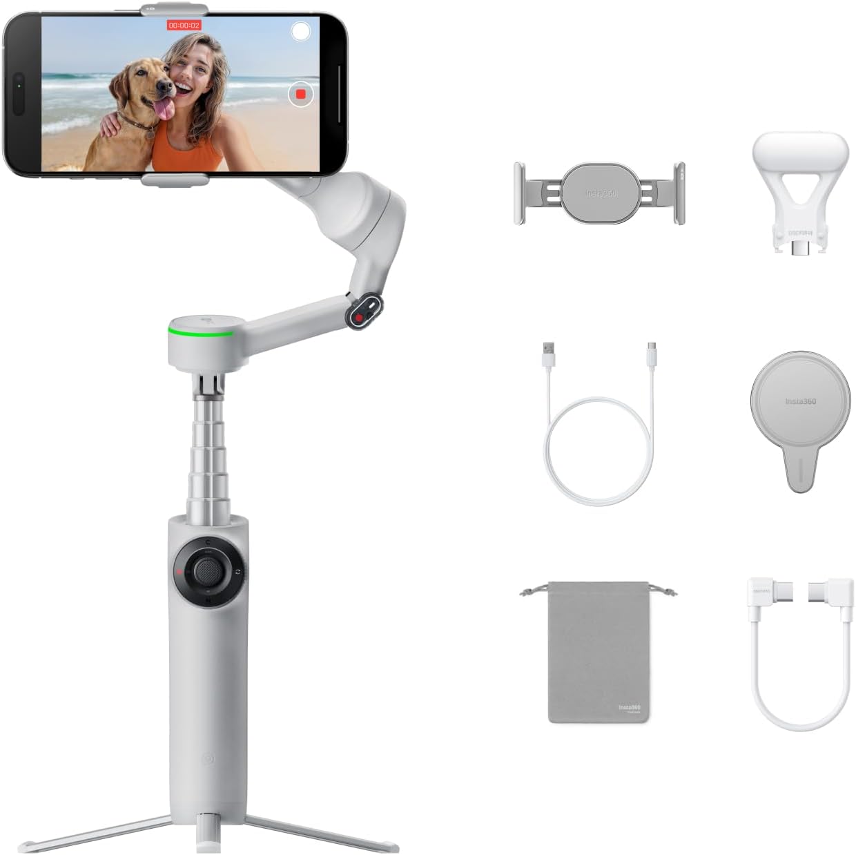 Insta360 Flow 2 Pro クリエイターキット グレー - 折りたたみ式AIスマホジンバル、Apple DockKitで200以上のアプリでトラッキング、多人数トラッキング、360度パントラッキング、三脚/自撮り棒内蔵、iPhone/Androidポータブルジンバル|GIGオンライン店