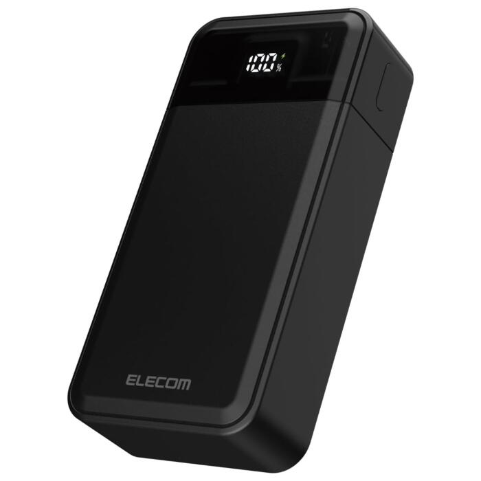 エレコム モバイルバッテリー 30W 10000mAh 残量表示 USB PD対応 3ポート Type-C×2 USB-A×1 ケーブル付属 ブラック DE-C51L-10000BK