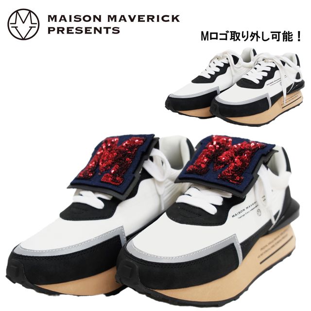 MAISON MAVERICK PRESENTS 【レディース】Mロゴ レーサー ダッド スニーカー 【ホワイト/ブラック】 43MS2490 メゾンマヴェリック プレゼンツ M Logo Racer Dad Sneakers