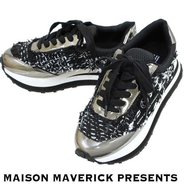MAISON MAVERICK PRESENTS 【レディース】ツイードアンセスターダッドスニーカー【黒いこと】50MS2494 メゾンマヴェリック プレゼンツ TWEED ANCESTOR DAD SNEAKER