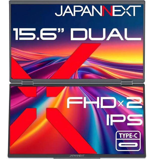 【開封済美品】JN-DMD-IPS156F 15.6 デュアルモバイルモニター JAPANNEXT 15.6インチ IPSパネルx2搭載 フルHD(1920x1080)解像度