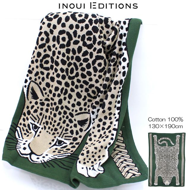 INOUI EDITIONS イヌイエディション THROW 130 【ヒョウ】【カーキ】大判 コットン ビーチタオル LEOPARD 08808 綿100％ ストレッチ 【正規販売店】