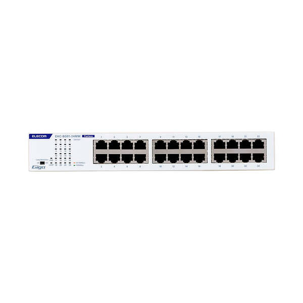 ELECOM エレコム Giga相応うスイッチングHub 24界面/金属元素筐体/羅針儀付き添い人/ワット数内蔵模範例 EHC-BG01-24MW 白いこと