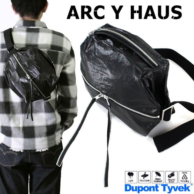 ARC Y HAUS アークワイハウス スリングバッグ【ブラック】SLING BAG Dupont（TM) Tyvek&reg; デュポン タイベック YKKファスナー｜GIMMICK