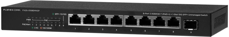 PLANEX プラネックスコミュニケーションズ 8界面 2.5GBASE-T (PoE++) + 1拡張スロット 10G SFP+ アンマネージドスイッチ FX2G-0108EMXSP