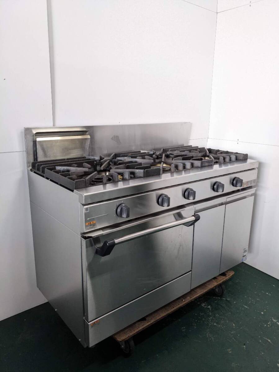 業務用ガスレンジ 中古 タニコー TSGR-1232 2024年製 都市ガス13A 5口ガスコンロ オーブン付き ガスオーブンレンジ 厨房機器 飲食店 レストラン 居酒屋 食堂 惣菜店 店舗設備 幅1200&times;奥行600&times;高さ800mm D205 厨房市場平野店｜銀河厨房