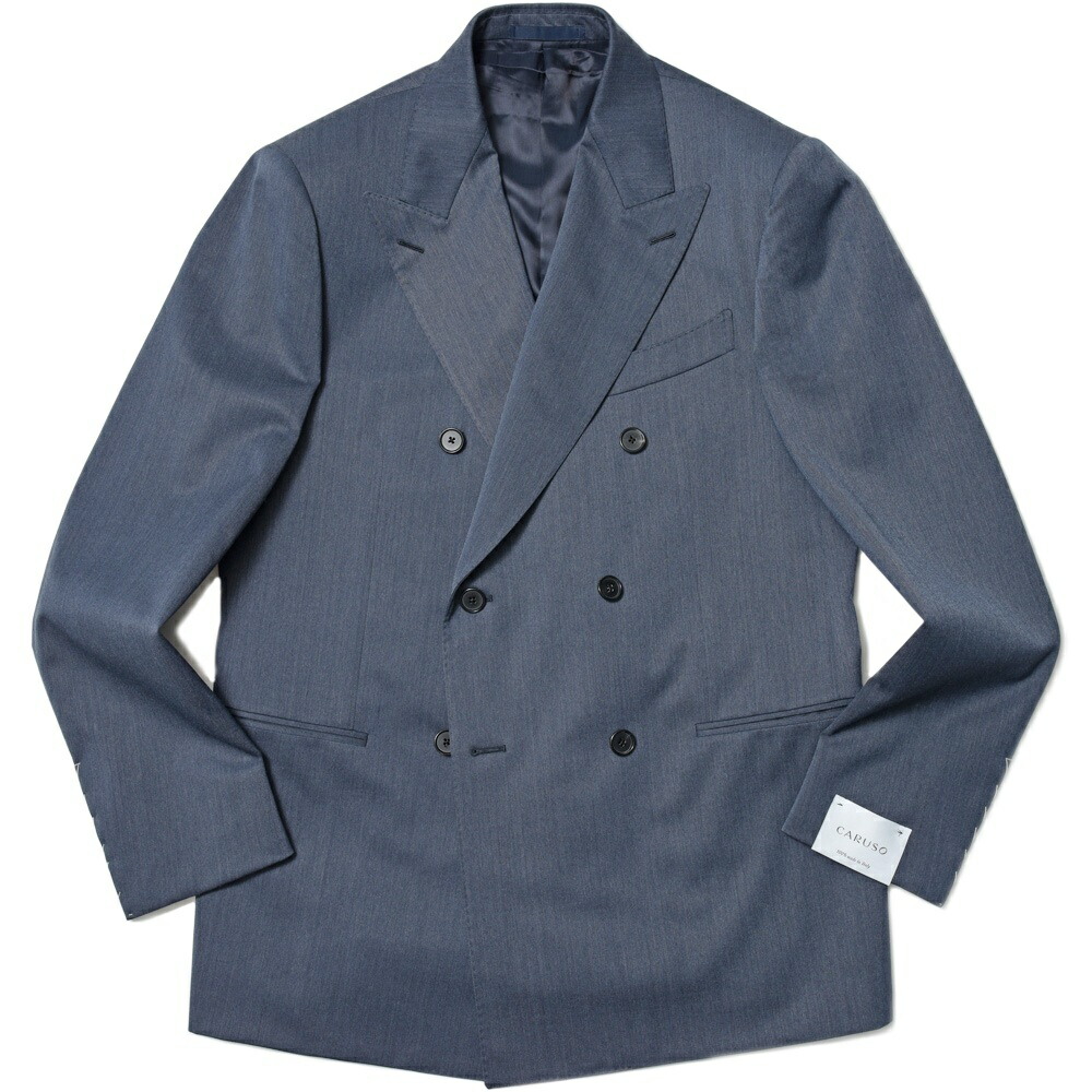 CARUSO 春夏 ダブル ジャケット ワッフル ウール100％ ネイビー 44 CARUSO 春夏 ダブル ジャケット ワッフル ウール100％ ネイビー 44