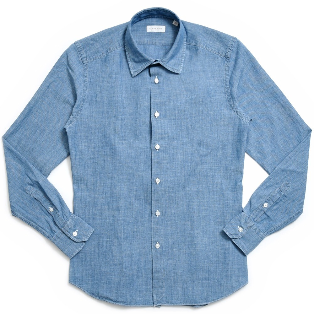 GLANSHIRT（グランシャツ） コットンシャンブレーセミワイドカラーシャツ 476-31414 11055302052