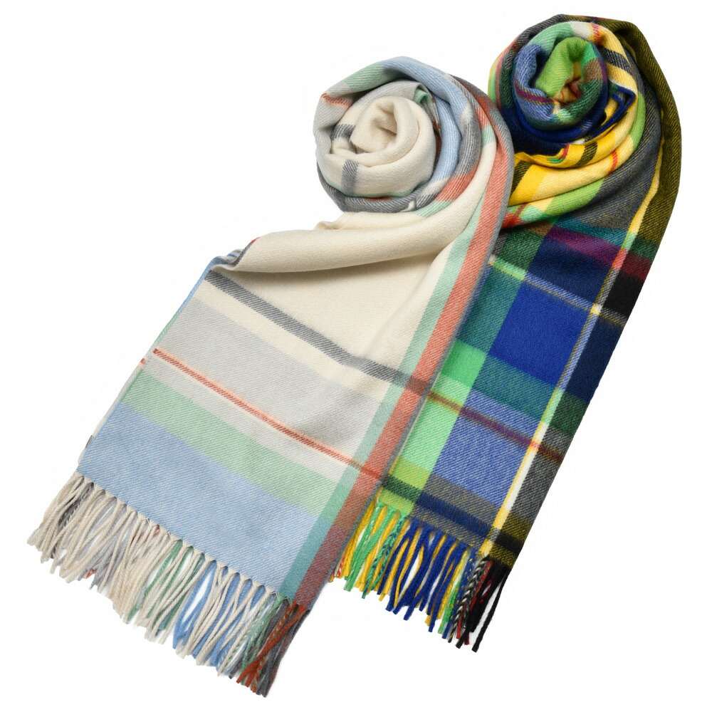 Joshua Ellis★ジョシュア エリス ブロックチェック柄カシミアマフラー Joshua Ellis / ジョシュアエリス ブロックチェックカシミヤマフラー