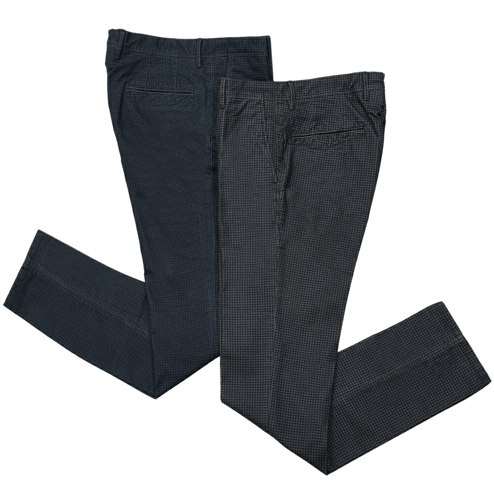 INCOTEX SLACKS（インコテックス スラックス） SLIM FIT ガーメントダイコットンストレッチネルハウンドトゥースプリントテーパードパンツ 18S100-40593/21515 13052003052