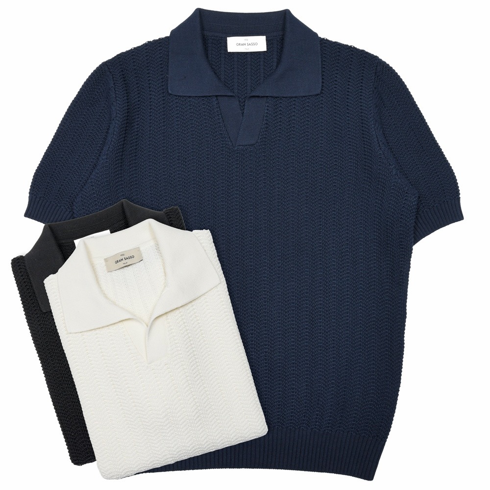 GRAN SASSO（グランサッソ） オーガニックコットンジャガードS/Sスキッパーニットポロ 23139/18068 16061002035