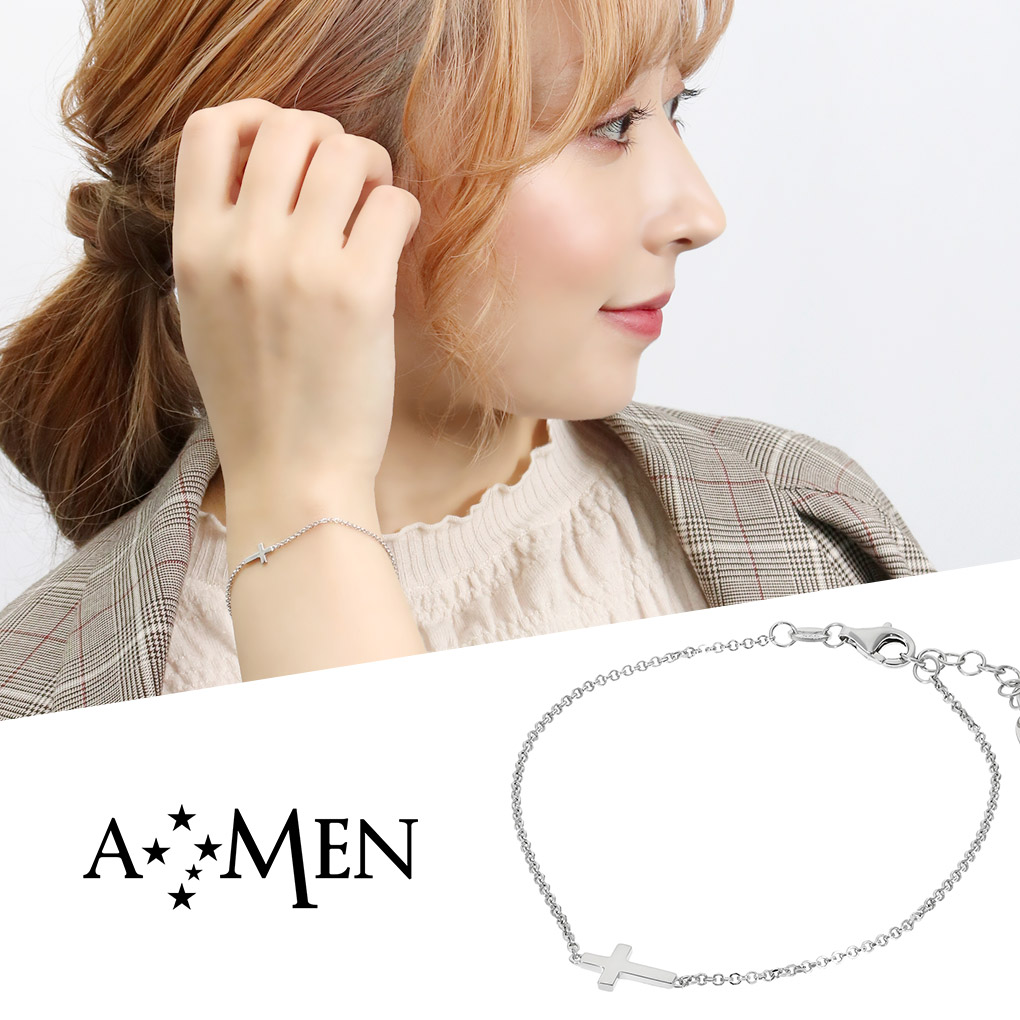 AMEN アメン ミニ クロス 細身 チェーン シルバー ブレスレット ブランド 十字架 教会 シンプル 鏡面 チェーンブレスレット シルバー925 レディース 女性 彼女 レディースブレスレット シルバーブレスレット 記念日 誕生日 プレゼント 人気 おしゃれ