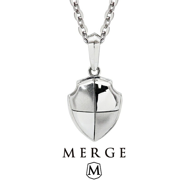 MERGE マージ ステンレス シールド ネックレス チェーン付き ステンレスネックレス 金属アレルギーフリー メンズネックレス ペンダント 盾 シンプル つや消し 男性 彼氏 夫 ブランド ギフト 人気 おしゃれ きれい 上品 大人 普段使い