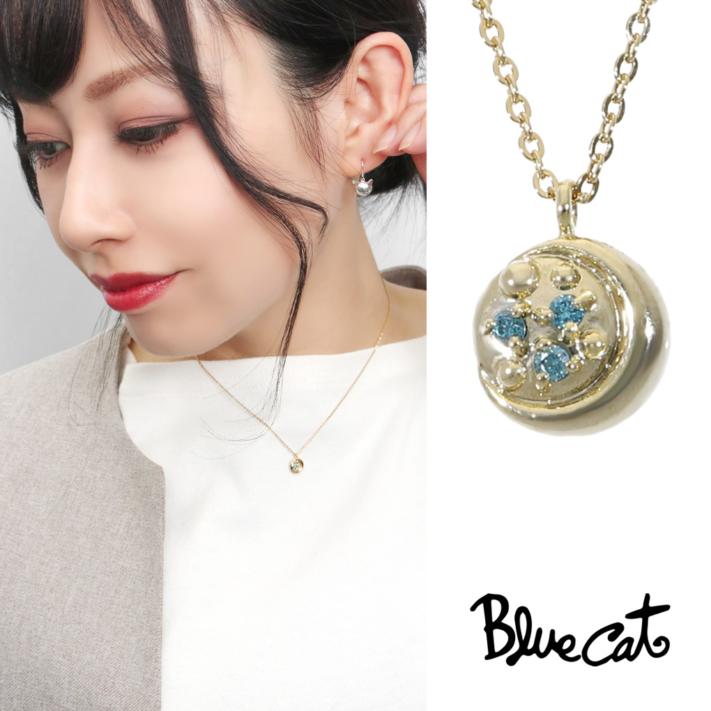 Blue Cat ブルーダイヤモンド ゴールド ペンダント ネックレス シルバー925 星 月 三日月 夜空 宇宙 コイン メダル さりげない 上品 大人 きれい 綺麗 高見え レディース 女性 彼女 娘 孫 妻 奥さん お母さん 義母 お礼 記念日 誕生日 プレゼント おすすめ ブランド