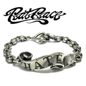 Rat Race ラットレース 約21cm メッセージオンリボン Love Hate シルバーブレスレット スカル ブレスレット メンズ ブレス ドクロ 骸骨 シルバー925 男性用 銀の蔵 ブランド プレゼント 人気 彼氏 おしゃれ 人気海外一番