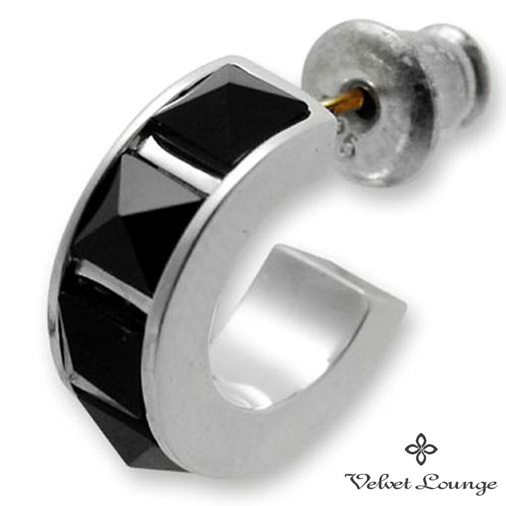 Velvet Lounge フープ スタッド ピアス オニキス 1P 片耳用 シルバー 925 ブラック 黒 天然石 ハーフ フープピアス ハーフフープ K18 ポスト シルバーピアス メンズ レディース 男性 女性 彼氏 彼女 誕生日 記念日 プレゼント 人気 おしゃれ かっこいい 上品 大人｜新宿 銀の蔵 シルバーアクセサリー