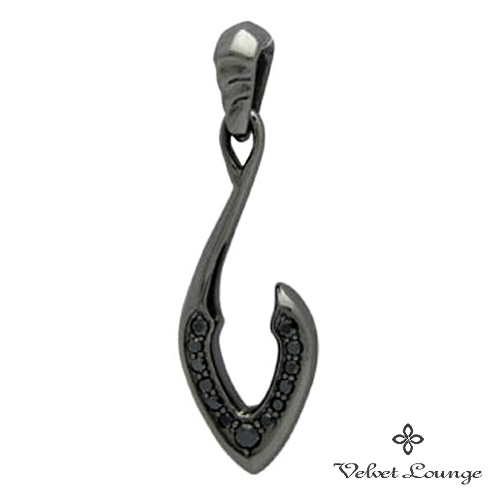 Velvet Lounge サイレンス ペンダント ブラック キュービックジルコニア ペンダントトップ チェーンなし シルバー 925 トップ フィッシュ・フック 釣り針 シンプル メンズ レディース 男性 女性 彼氏 彼女 誕生日 記念日 プレゼント 人気 おしゃれ きれい 大人 上品|新宿 銀の蔵 シルバーアクセサリー